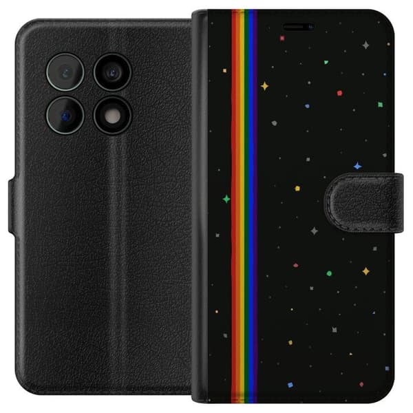 Kompatibel Tegnebogsetui til OnePlus 10 Pro Farverige regnbuestriber og små stjerner i et elegant rumdesign