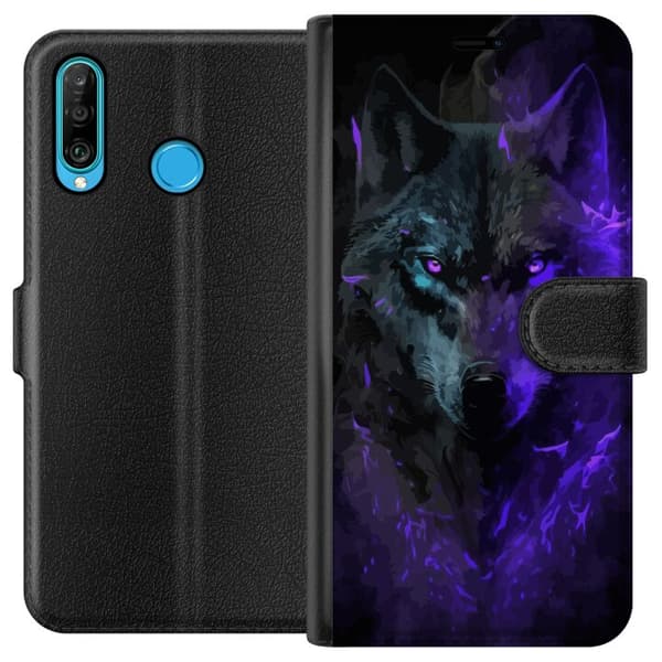 Kompatibel Tegnebogsetui til Huawei P30 lite Ulven Lilla