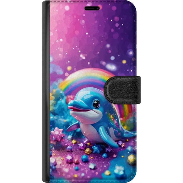 Kompatibelt Plånboksfodral till Google Pixel 8a Söt delfin med regnbåge, glitter och drömlik fantasy