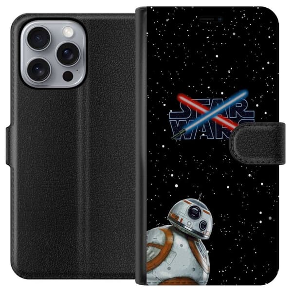 Kompatibel Tegnebogsetui til Apple iPhone 16 Pro Max Robot i rummet med stjerner og krydsede laser sværd
