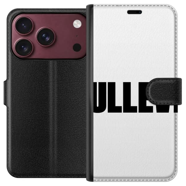 Kompatibel Tegnebogsetui til Apple iPhone 18 Pro Max Ullevi typografisk motiv med hvid tekst på sort baggrund