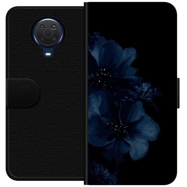 Kompatibel Tegnebogsetui til Nokia G20 Mörkblå blommor