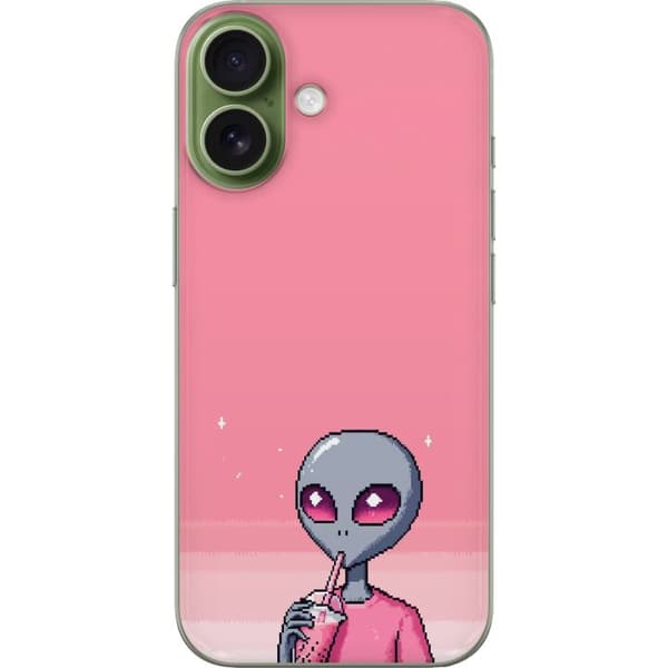 Kompatibelt Mobildeksel til Apple iPhone 17 Pixelalien med rosa dryck