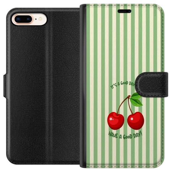 Kompatibelt Lommeboketui til Apple iPhone 8 Plus Søtt kirsebærbilde med hjerteformet design