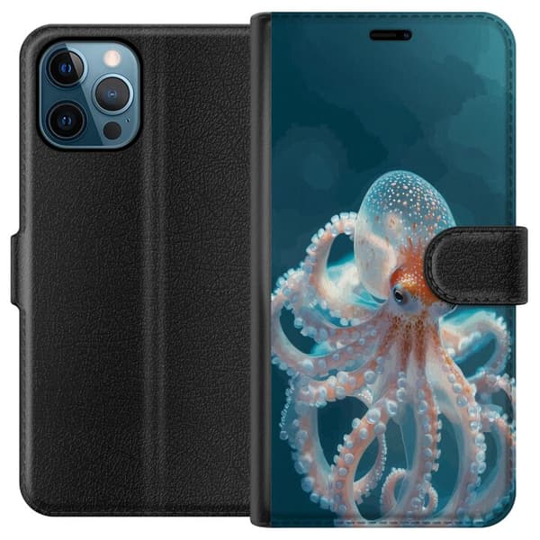 Kompatibel Tegnebogsetui til Apple iPhone 12 Pro Max Nærbillede af blæksprutte med bløde farvetoner