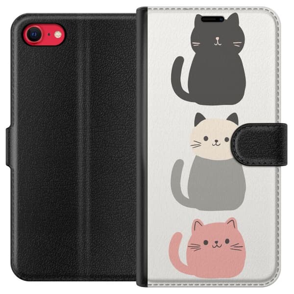 Kompatibelt Plånboksfodral till Apple iPhone 7 Minimalistisk illustration med tre katter i svart, grått och rosa