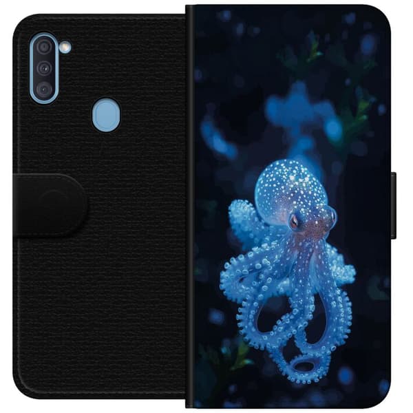 Kompatibelt Plånboksfodral till Samsung Galaxy A11 Närbild av blå bläckfisk