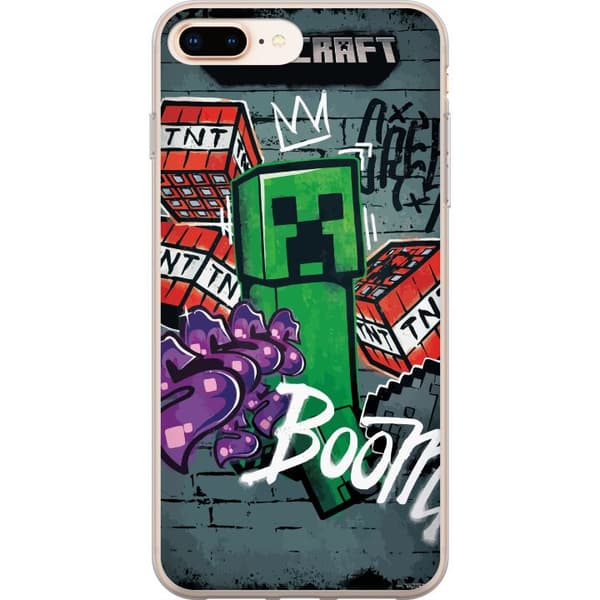 Kompatibelt Mobildeksel til Apple iPhone 8 Plus Grønt spillmotiv med blokkfigur, dynamitt og grafiske graffitidetaljer