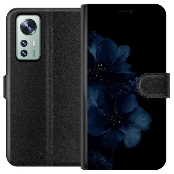 Kompatibelt Plånboksfodral till Xiaomi 12 Mörkblå blommor