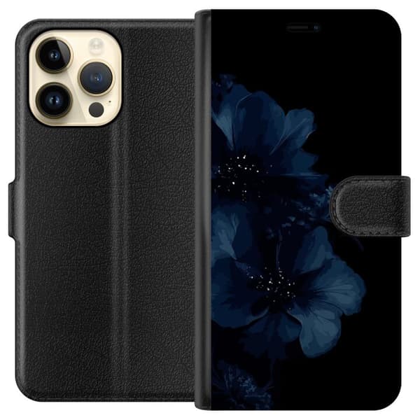 Kompatibelt Lommeboketui til Apple iPhone 15 Pro Max Mörkblå blommor