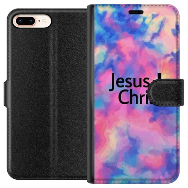 Kompatibel Tegnebogsetui til Apple iPhone 8 Plus Jesus Christ i färgstarka moln