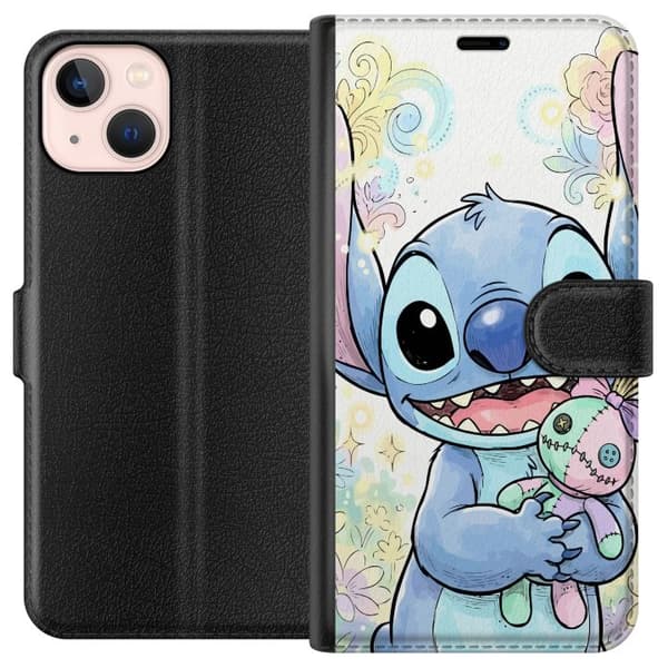 Kompatibelt Plånboksfodral till Apple iPhone 13 mini Stitch håller liten patchwork-docka bland pastellblommor