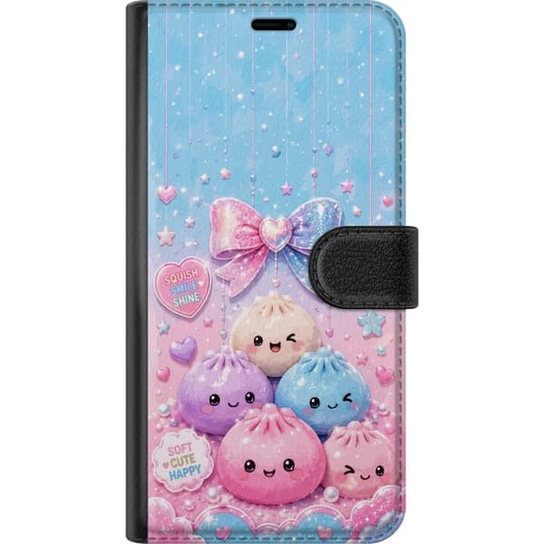 Kompatibel Tegnebogsetui til Samsung Galaxy A14 5G Glitrende dumplingfigurer med smilende ansigter, sløjfe, hjerter og stjerner i lyserøde pastelfarv