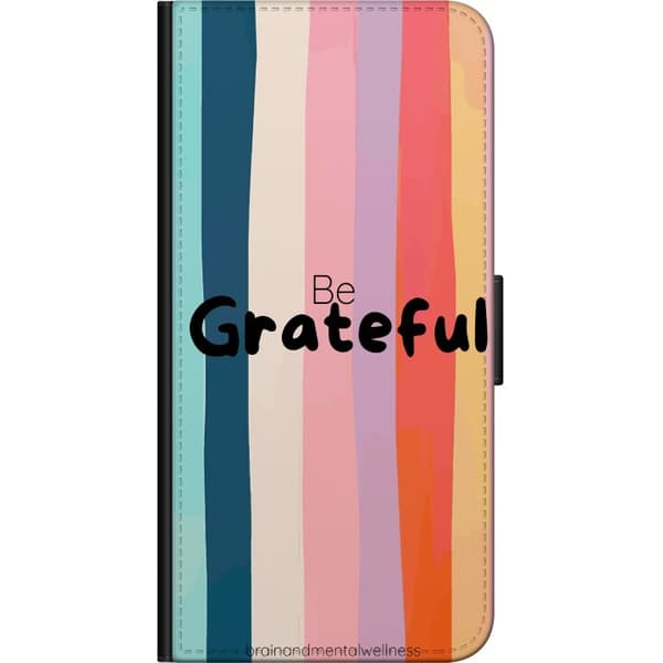 Kompatibel Tegnebogsetui til Samsung Galaxy Note 4 Farverigt citatmotiv med teksten Be Grateful og brede lodrette striber i harmoniske pastelfarver