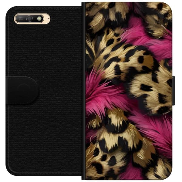 Kompatibel Tegnebogsetui til Huawei Y6 (2018) Blødt leopardmønster med lyserøde detaljer