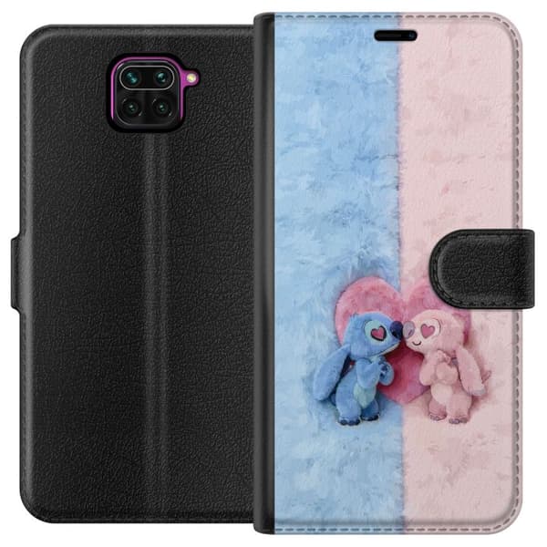 Kompatibel Tegnebogsetui til Xiaomi Redmi Note 9 Søde blå og lyserøde figurer foran et stort lyserødt hjerte