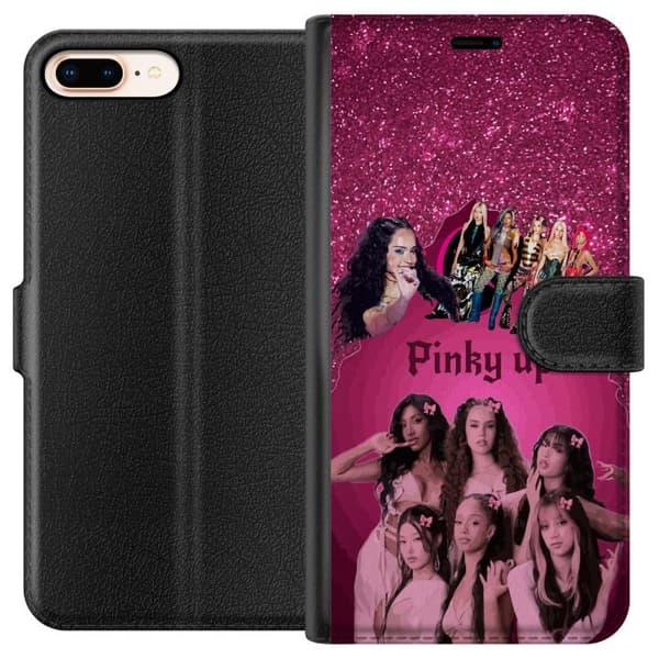 Kompatibel Tegnebogsetui til Apple iPhone 8 Plus Rosa KATSEYE-collage med glitrende detaljer, rosetter og typografiske elementer