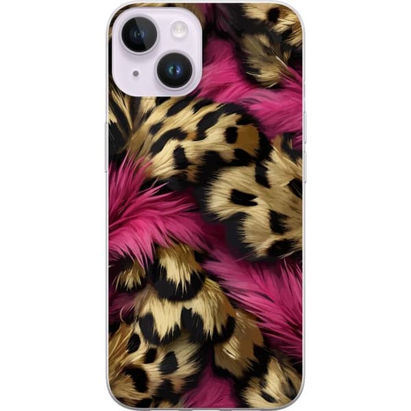 Kompatibelt Mobildeksel til Apple iPhone 15 Plus Mykt leopardmønster med rosa detaljer