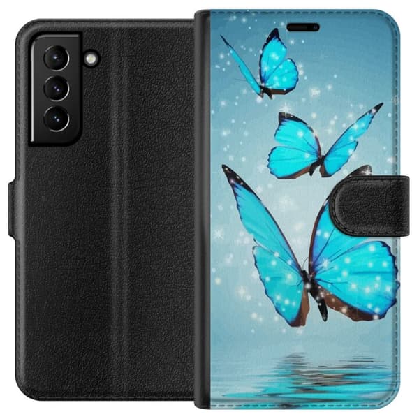 Kompatibel Tegnebogsetui til Samsung Galaxy S21+ 5G Glitrende Sommerfugle