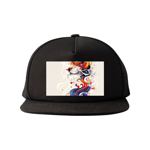 Snapback-cap Modern illustration af hvid kat med abstrakte farvedetaljer Sort Voksen