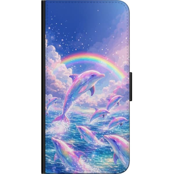 Kompatibel Tegnebogsetui til Xiaomi Redmi Note 9S Glittrande regnbågsdelfiner