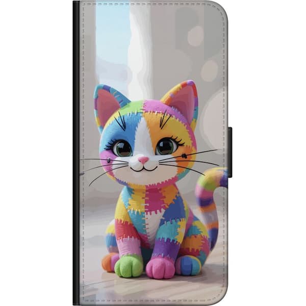 Kompatibel Tegnebogsetui til Xiaomi Redmi Note 9 Pro Sød farverig kat i patchworkstil med store øjne