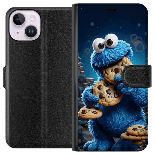 Kompatibel Tegnebogsetui til Apple iPhone 14 Klassisk Cookie Monster med store chokoladekager