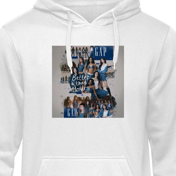 Klassisk Hettegenser | Hettegenser for Voksne Hvit X-Large KATSEYE denim collage KATSEYE denim collage Hvit X-Large