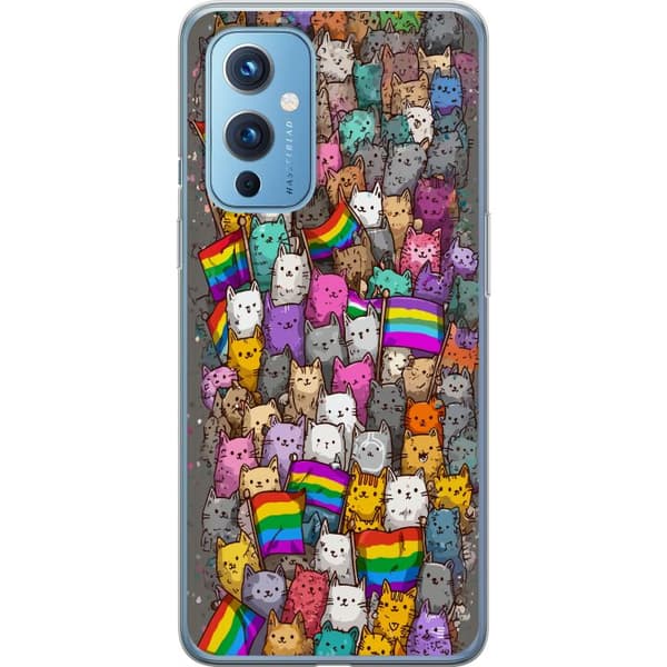 Kompatibelt Mobildeksel til OnePlus 9 Illustrerte katter med prideflagg i fargerik samling