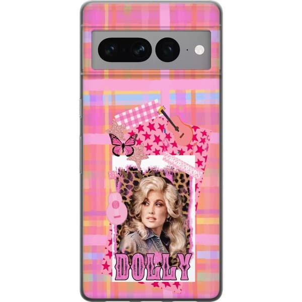 Kompatibelt Mobildeksel til Google Pixel 7 Pro Dolly Parton rosa countrycollage med gitarr