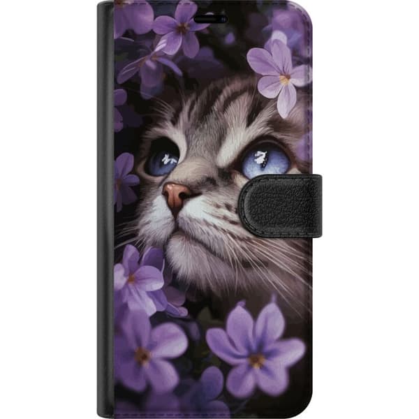 Kompatibel Tegnebogsetui til Samsung Galaxy A20e Kat og blomster