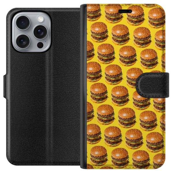 Kompatibel Tegnebogsetui til Apple iPhone 16 Pro Max Grafisk hamburgermønster til madelskere