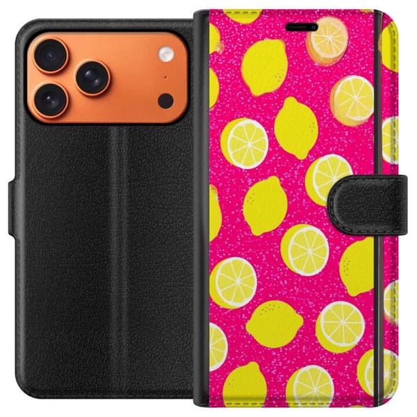 Kompatibel Tegnebogsetui til Apple iPhone 17 Pro Max Citronmönster rosa