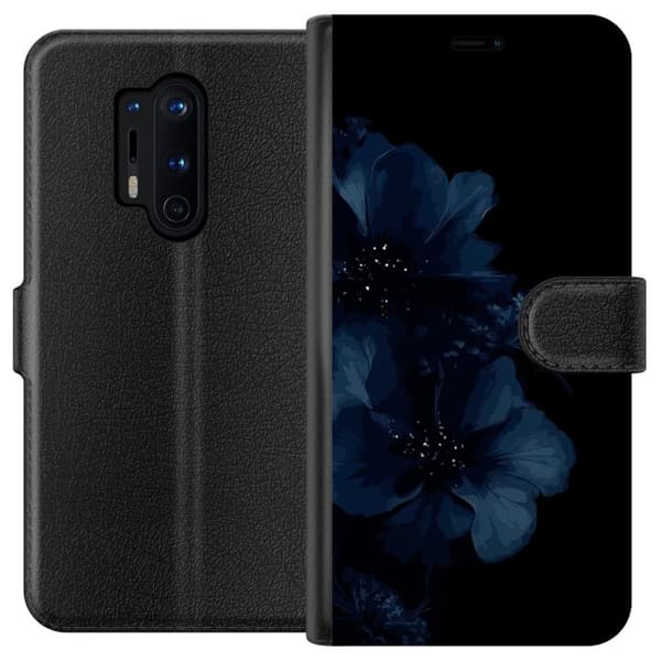 Kompatibel Tegnebogsetui til OnePlus 8 Pro Mörkblå blommor