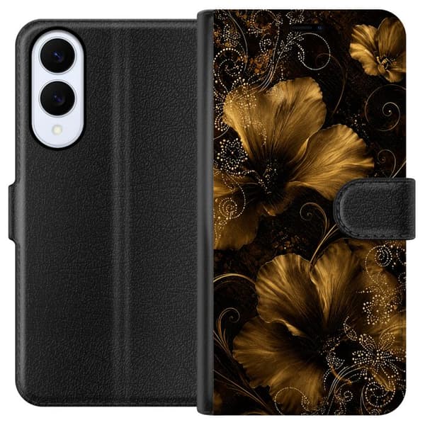 Kompatibel Tegnebogsetui til Samsung Galaxy S25 Edge Gylden blomstring