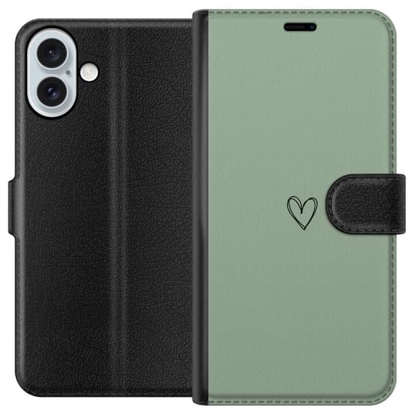 Kompatibel Tegnebogsetui til Apple iPhone 16 Plus Hjerte Grøn