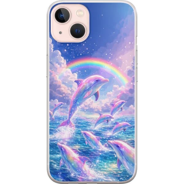 Kompatibelt Mobildeksel til Apple iPhone 13 mini Glittrande regnbågsdelfiner