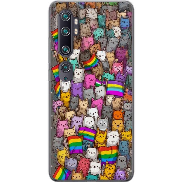 Kompatibelt Mobildeksel til Xiaomi Mi Note 10 Illustrerte katter med prideflagg i fargerik samling