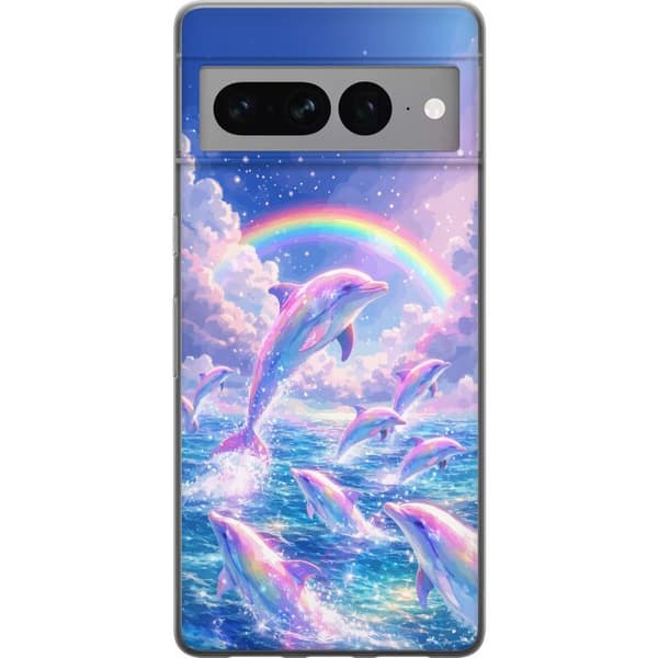 Kompatibelt Mobildeksel til Google Pixel 7 Pro Glittrande regnbågsdelfiner