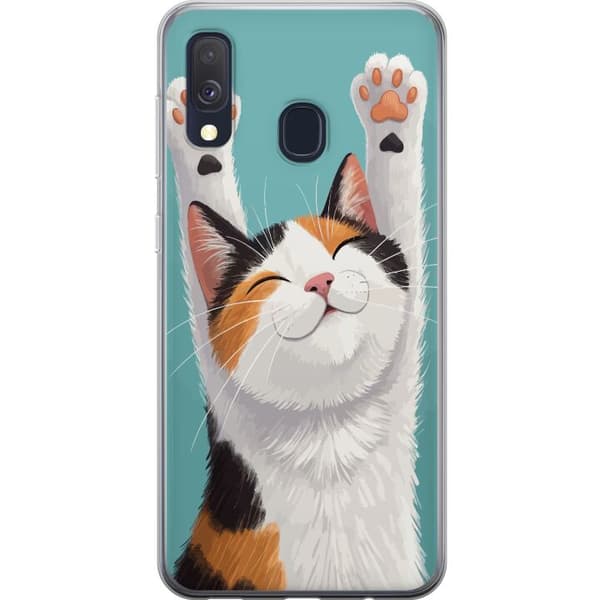Kompatibelt Mobilskal till Samsung Galaxy A40 Glad trefärgad katt