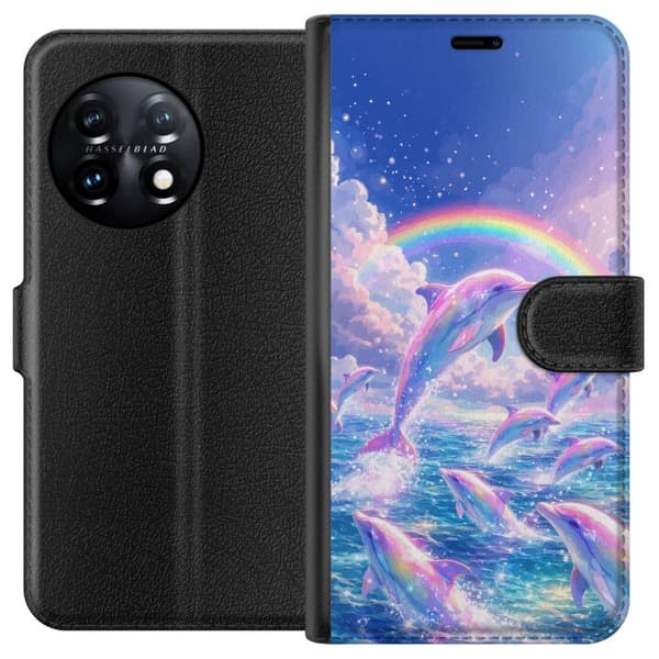 Kompatibel Tegnebogsetui til OnePlus 11 Glittrande regnbågsdelfiner