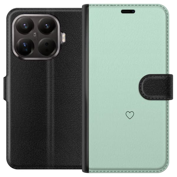 Kompatibel Tegnebogsetui til Xiaomi 15 Enkel sort hjertekontur centreret mod mintgrøn baggrund