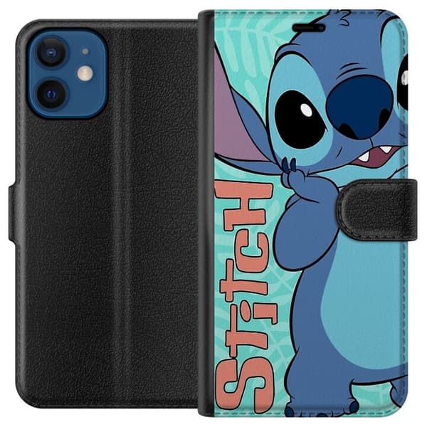 Kompatibel Tegnebogsetui til Apple iPhone 12 mini Blå Stitch illustration med bløde farver og sød tegnet design