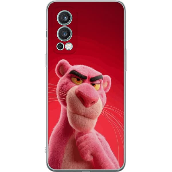 Kompatibelt Mobildeksel til OnePlus Nord 2 5G Ikonsisk Rosa Panter-design med modig rød bakgrunn