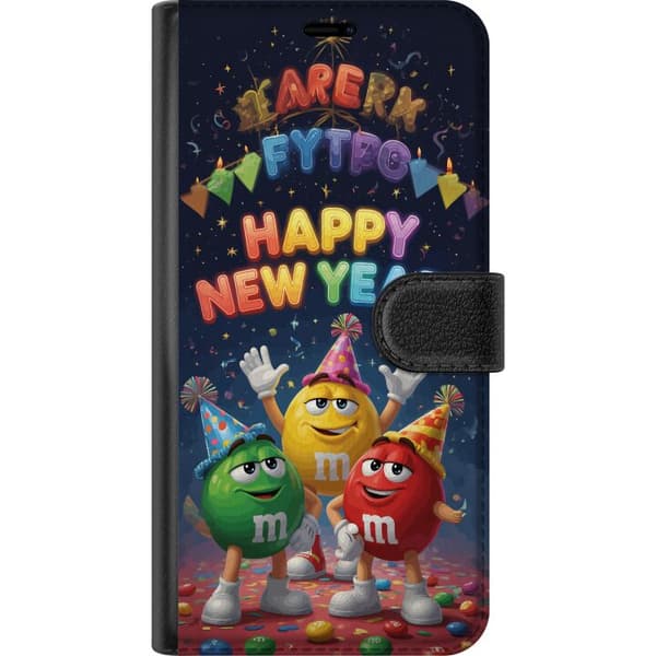 Kompatibel Tegnebogsetui til Google Pixel 8a Glad nytårsdesign med M&M's og feststemning