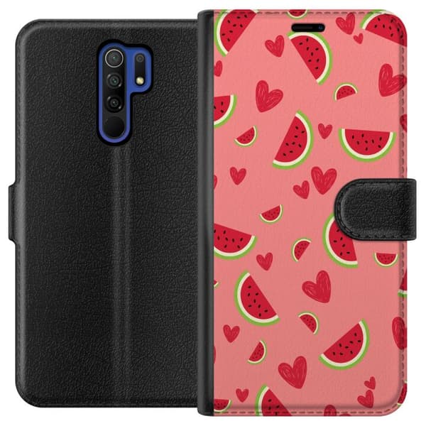 Kompatibelt Plånboksfodral till Xiaomi Redmi 9 Vattenmelon och hjärtan