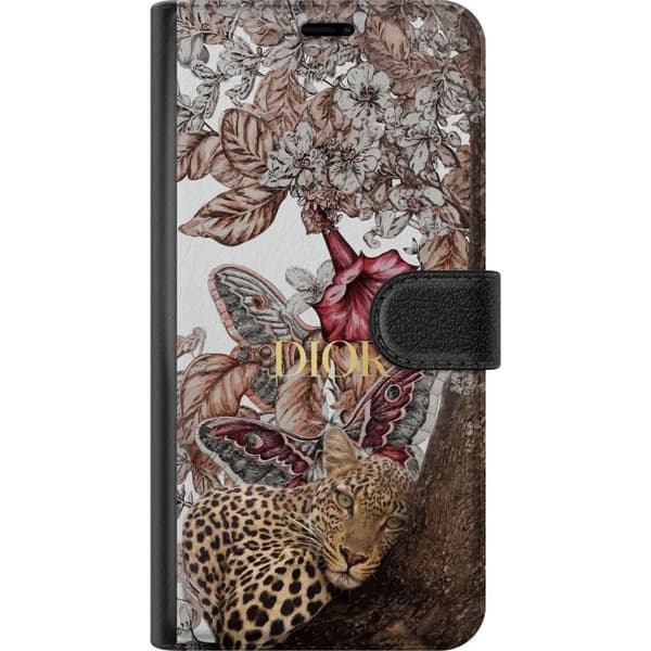 Kompatibel Tegnebogsetui til Google Pixel 8a Leopard med blommor och fjärilar