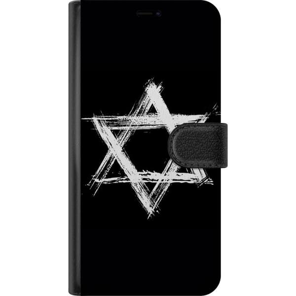 Kompatibel Tegnebogsetui til Apple iPhone 8 Plus Davidsstjerne illustreret med hvide penselstrøg på sort baggrund