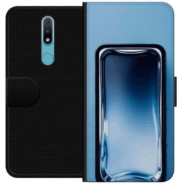 Kompatibel Tegnebogsetui til Nokia 2.4 Blå glaseffekt