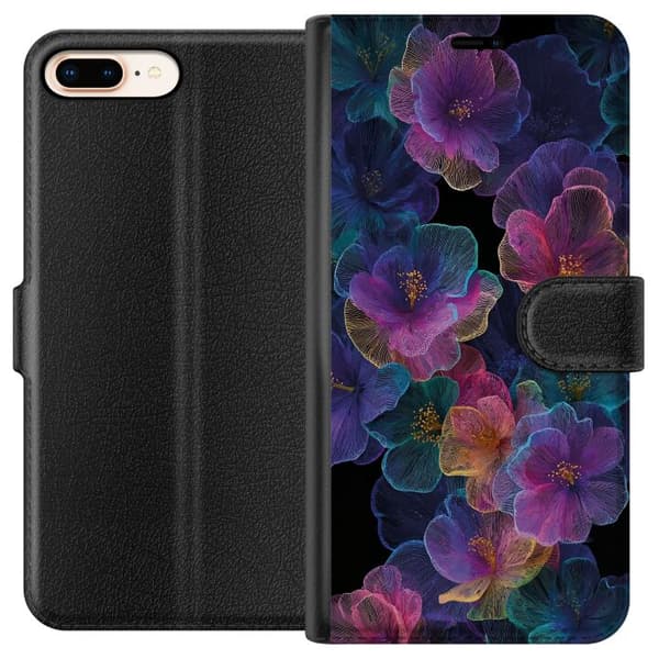 Kompatibel Tegnebogsetui til Apple iPhone 7 Plus Elegant blomstermønster med mørk baggrund
